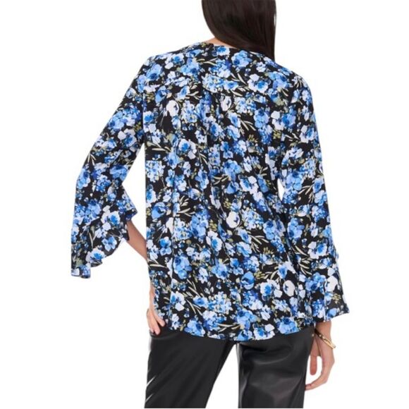 Vince Camuto Blue Floral Bell Sleeve Blouse - Picture 2 of 9